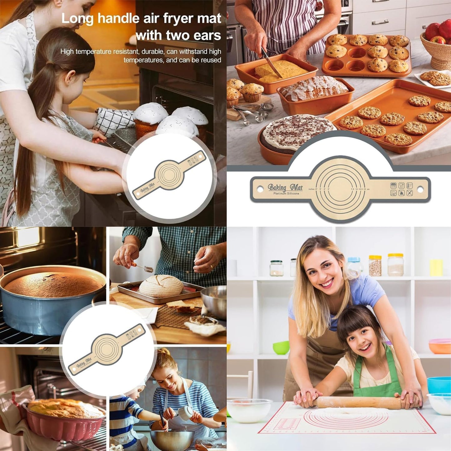 Silicone Baking Mat 16" x 24" - 2 Pcs Silicone Bread Sling for Dutch Oven - NonStick High Degree Kitchen Sour Bread Making Loaf Pan Lifter Liner,Non-Slip Pastry Mat for Rolling Dough,3 Scrapers