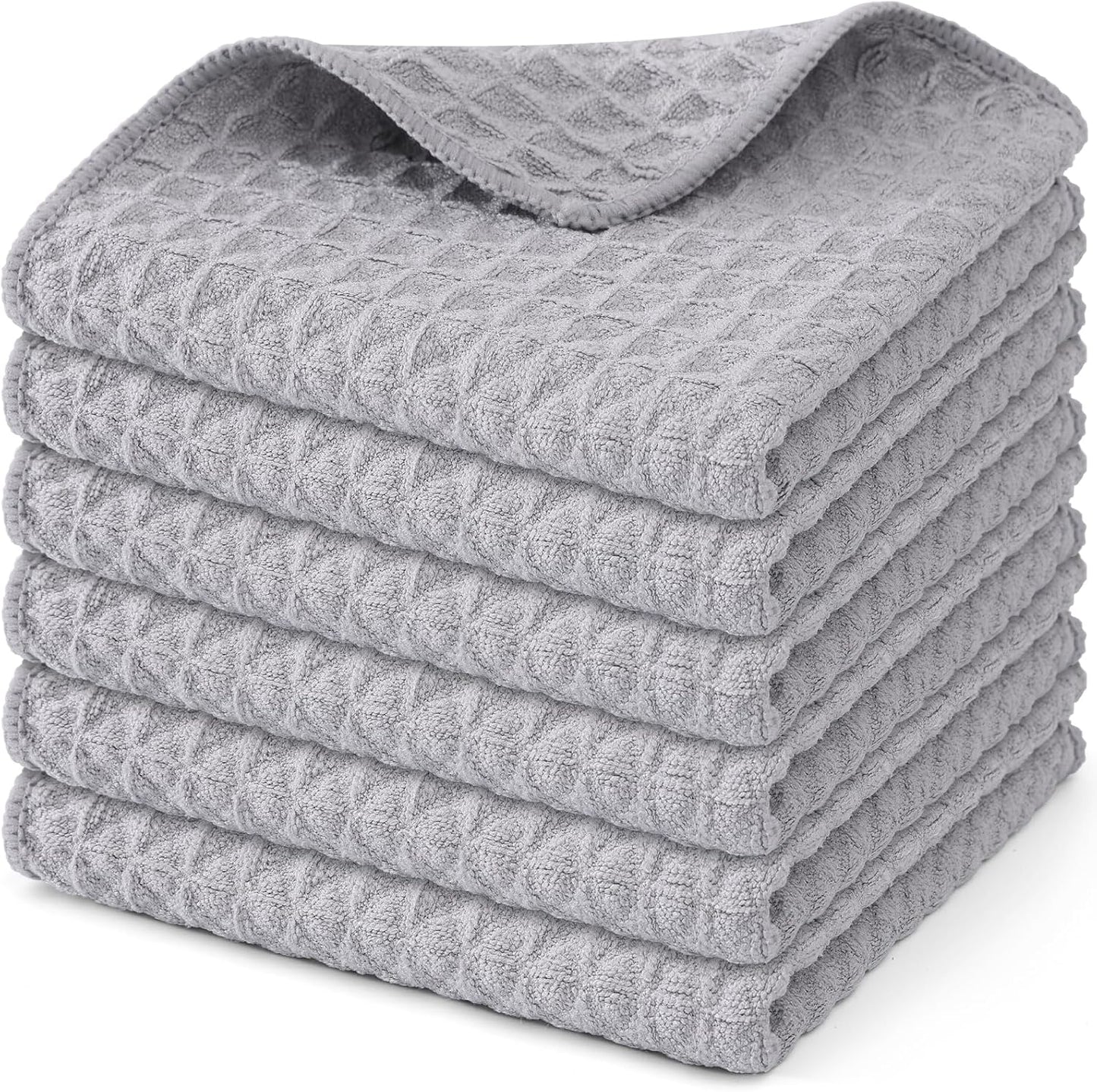 Homaxy Microfber Wafle Weave Kitchen Dish Cloths, 12 x 12 Inch Ultra Absorbent and Solid Color Dish Towels for Kitchen Fast Drying Dishcloth for Washing Dishes, 6 Pack, Gray