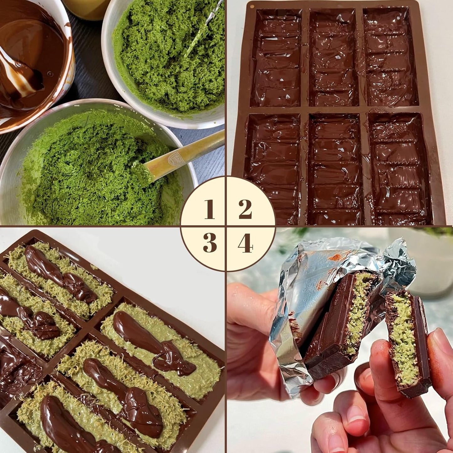 2 Pack Chocolate Bar Mold Deep for Stuffed Bar, Non-Stick Thick Chocolate Molds, Silicone Chocolate Candy Molds for Knafeh Pistachio Chocolate Bar, Candy, DIY Handmade Gifts (2 Pcs 10Snap)