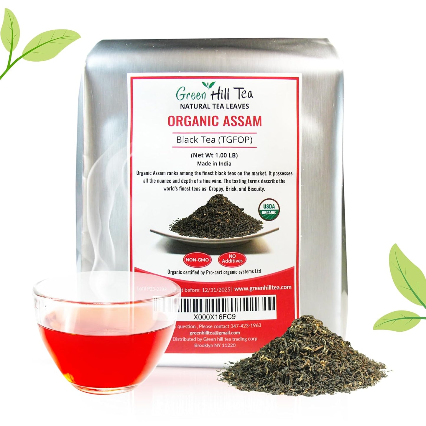 Greenhilltea, Assam TGFOP Black Tea with Tippy Flowery Malty Premium Black Tea Loose Leave Tea 1 LB