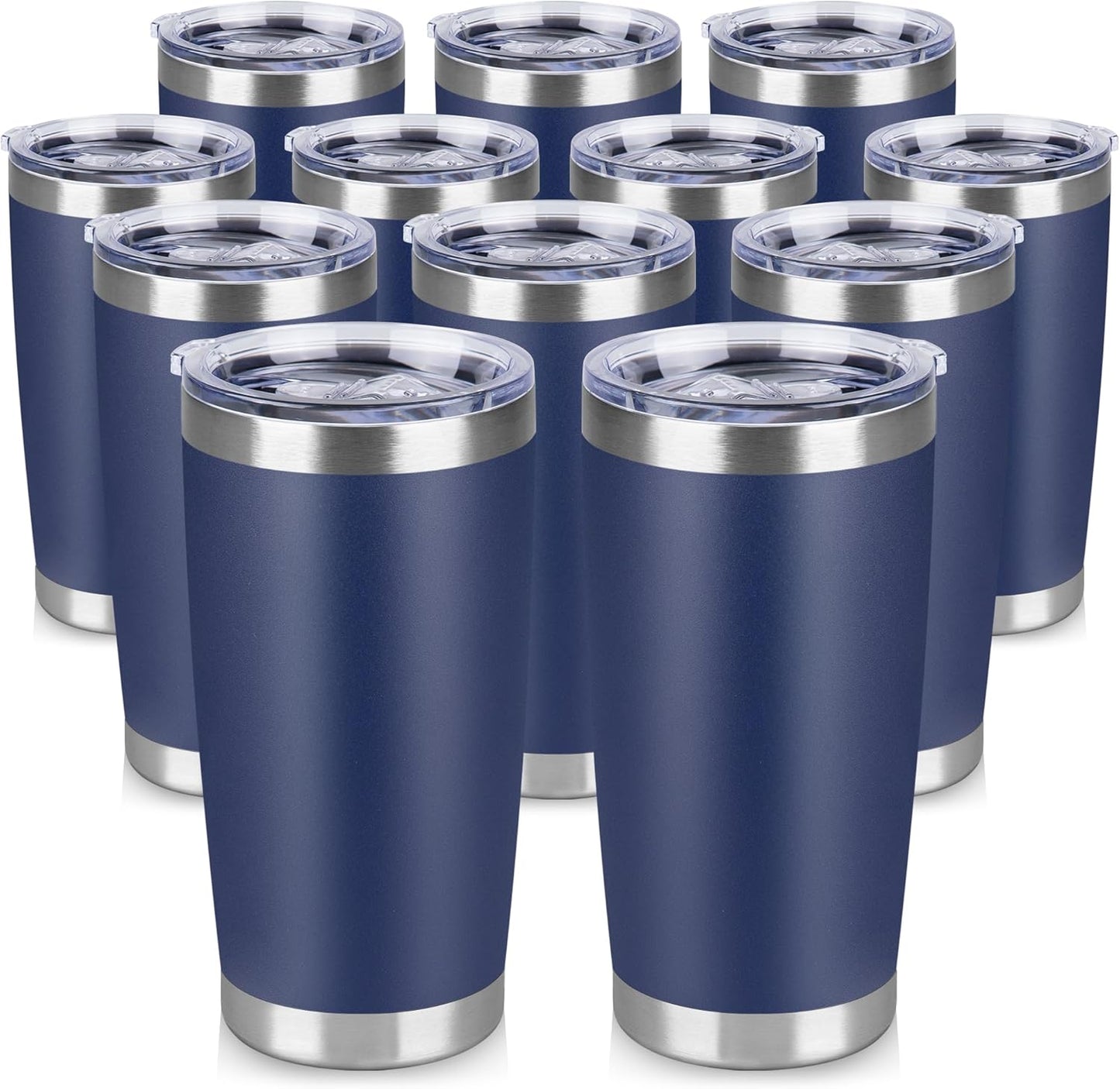 20 oz Tumbler Stainless Steel Tumblers Bulk with Lid Double Wall Insulated Coffee Tumbler Cups for Hot & Cold Drinks Powder Coated Travel Coffee Tumbler Mug Metal (Navy Blue, 12 pack)
