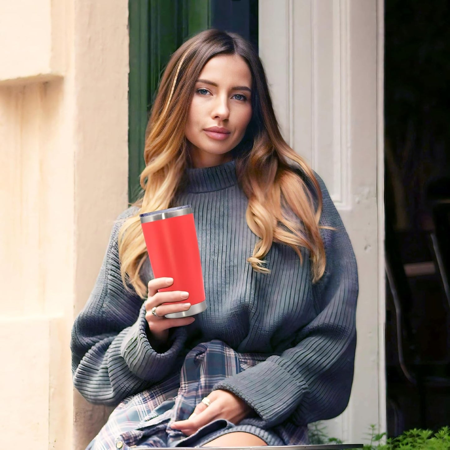 20 oz Tumbler with lid Double Wall Vacuum Insulated Tumblers Stainless Steel Coffee Mug Travel Coffee Tumbler Powder Coated Tumbler Cup Keep Hot&Cold - (Red 6 Pack)