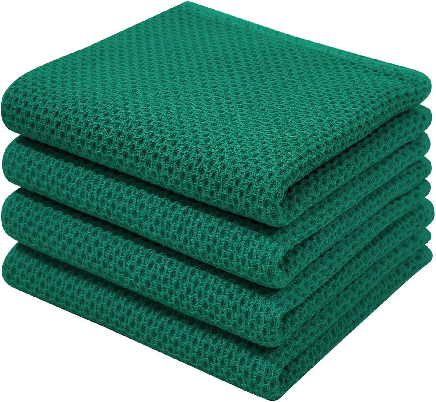Homaxy 100% Cotton Waffle Weave Kitchen Dish Towels, Ultra Soft Absorbent Quick Drying Cleaning Towel, 13 x 28 Inches, 4-Pack, Dark Green