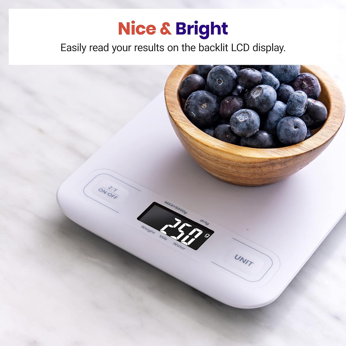 Etekcity Food Kitchen Scale, Digital Grams and Ounces for Weight Loss, Baking, Cooking, Keto and Meal Prep, LCD Display, Medium, White