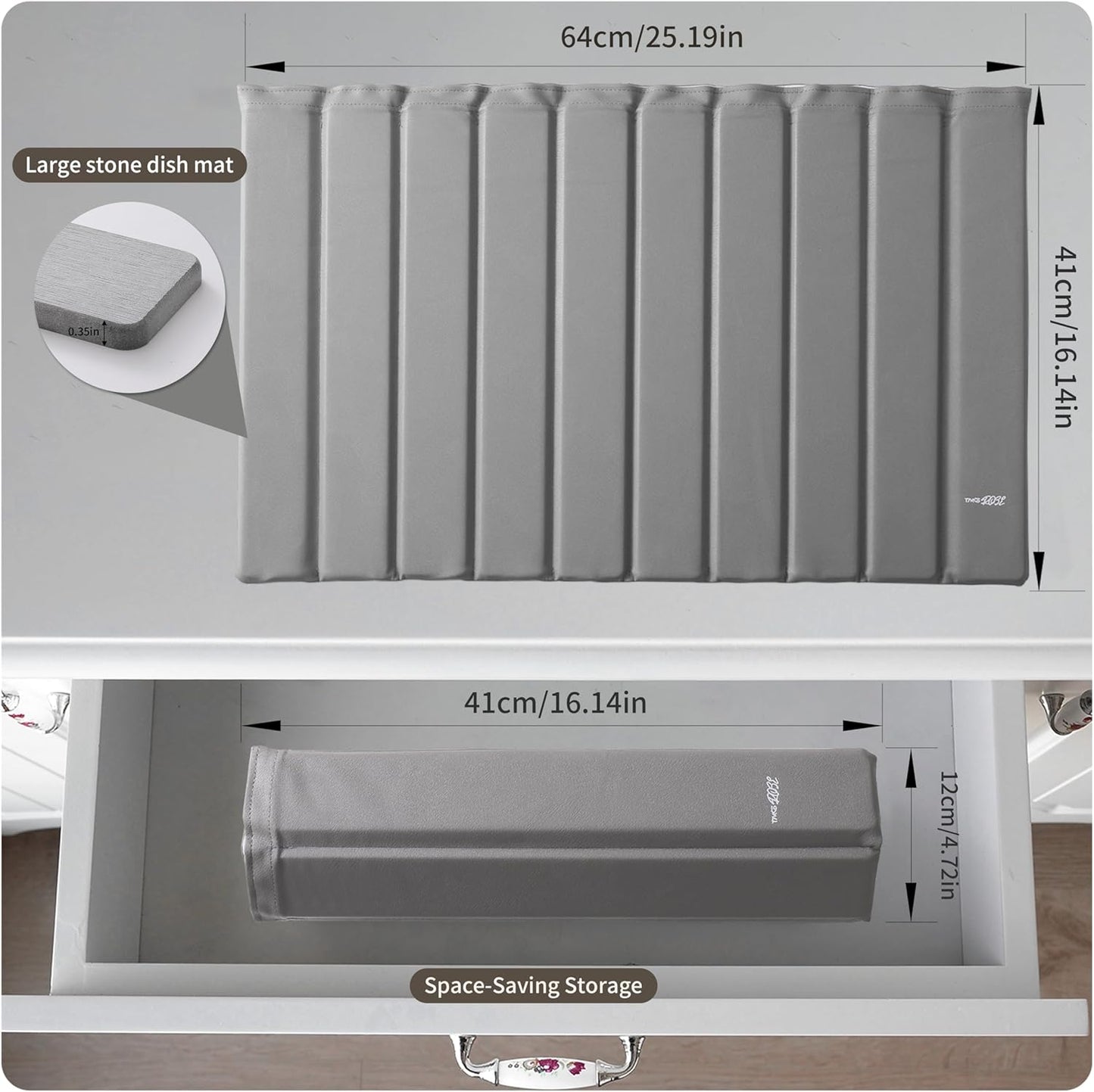 Stone Drying Mat for Kitchen Counter-Super Absorbent PU Dish Drying Mat, Quick Dry Stone Mat Kitchen for Dishes, Bottles & Cups, Large Foldable Stone Dish Drying Mat, Non-Slip Kitchen Mat