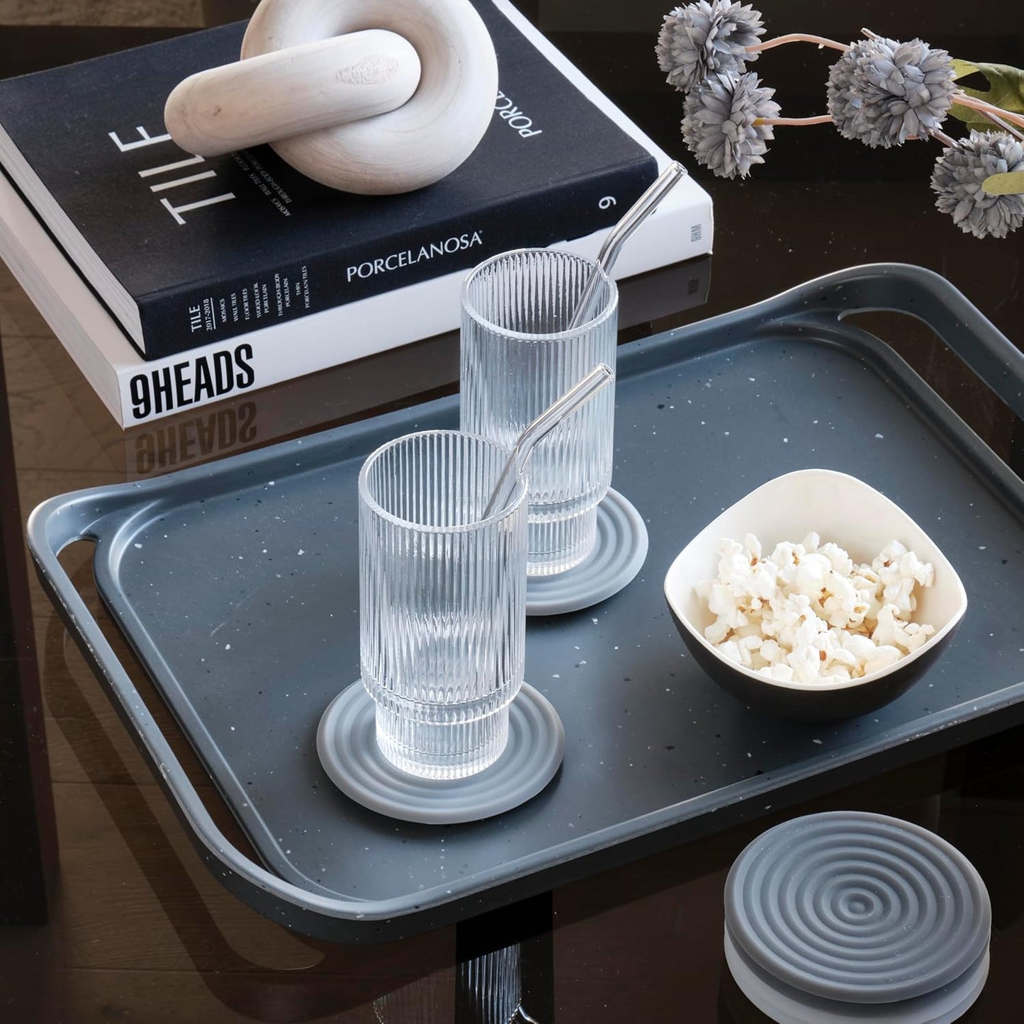 LINE+ARC Waterproof, Easy-to-Clean, 18"x12" Serving Tray Extra Large Handles (Bone) 100% Food-Grade Melamine for Breakfast, Dinner, Bed, Tea, Crafts, Decorative, TV, Couch, Outdoor, Patio