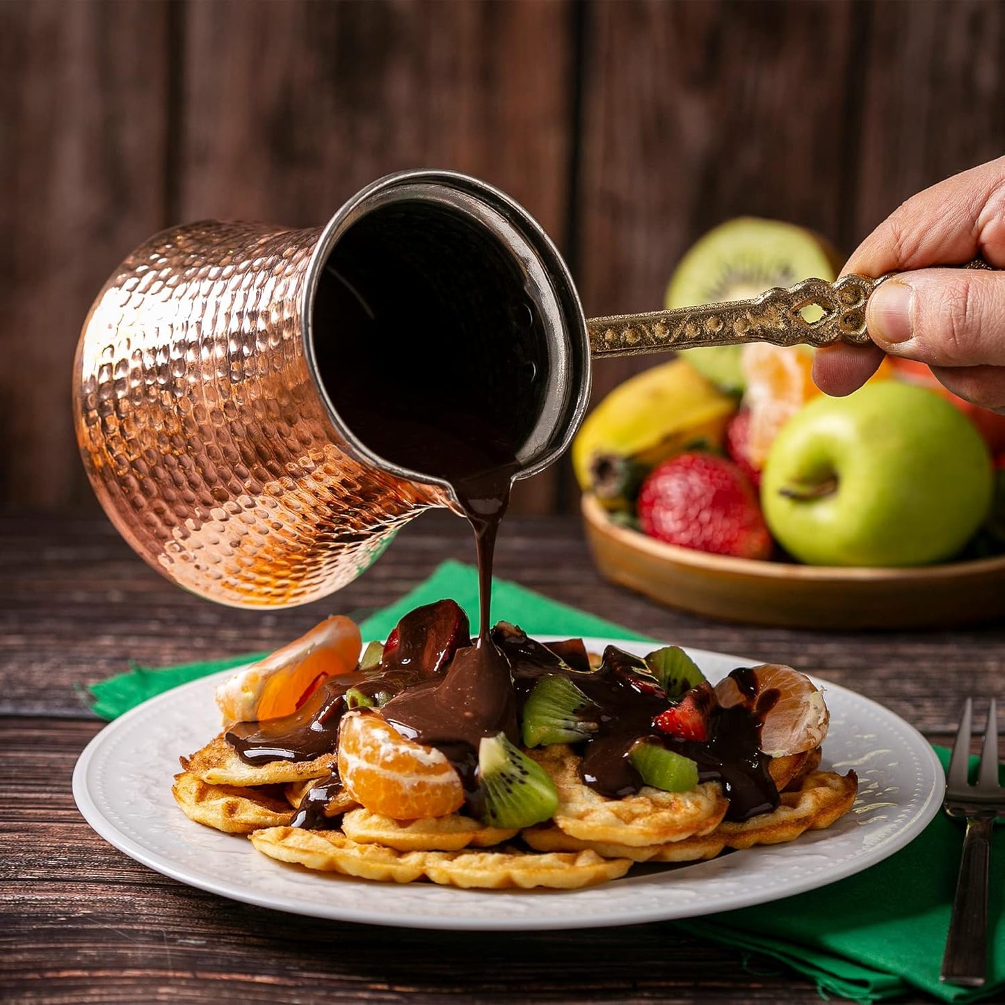 Volarium Turkish Coffee Pot, Greek Arabic Coffee Maker, Hammered Copper Coffee Cezve, Stove Top Coffee Maker (Large)