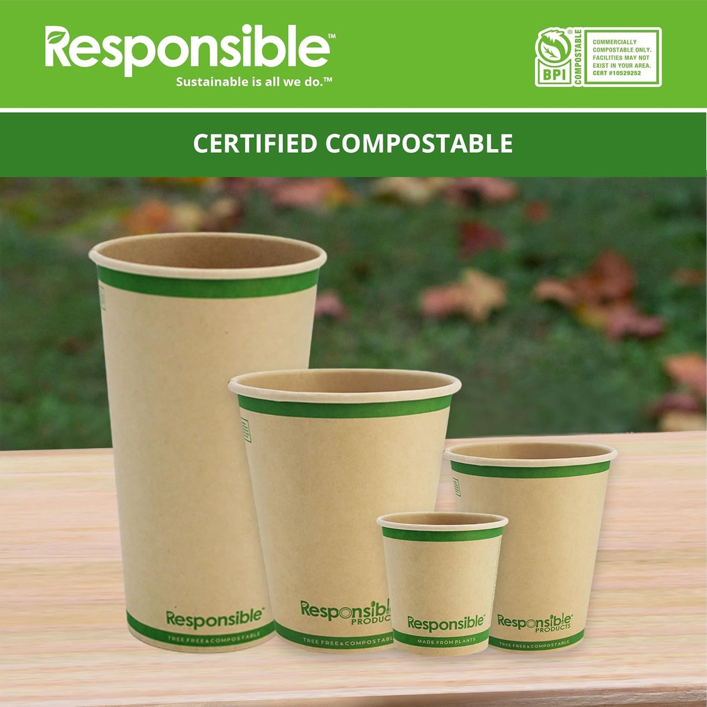 4 oz Paper Hot Cups, Tree-Less™ Compostable Paper Coffee Cups, Extra Strength, Tree-Free and Made Without PFAS, Natural Brown (1000 Count)