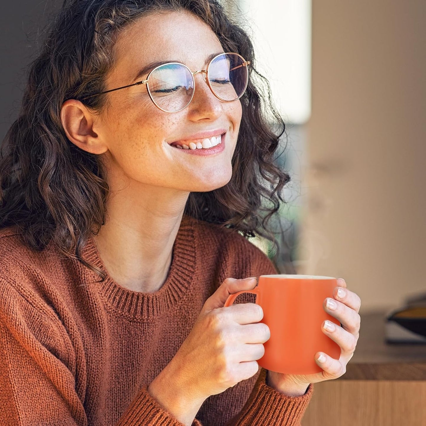 APEKX Self-Heating Ceramic Coffee Mug - Stable 130°F Temperature, 15W Wireless Phone Charging, 12.8 fl oz Capacity - USB-C Enabled. (Tangerine)