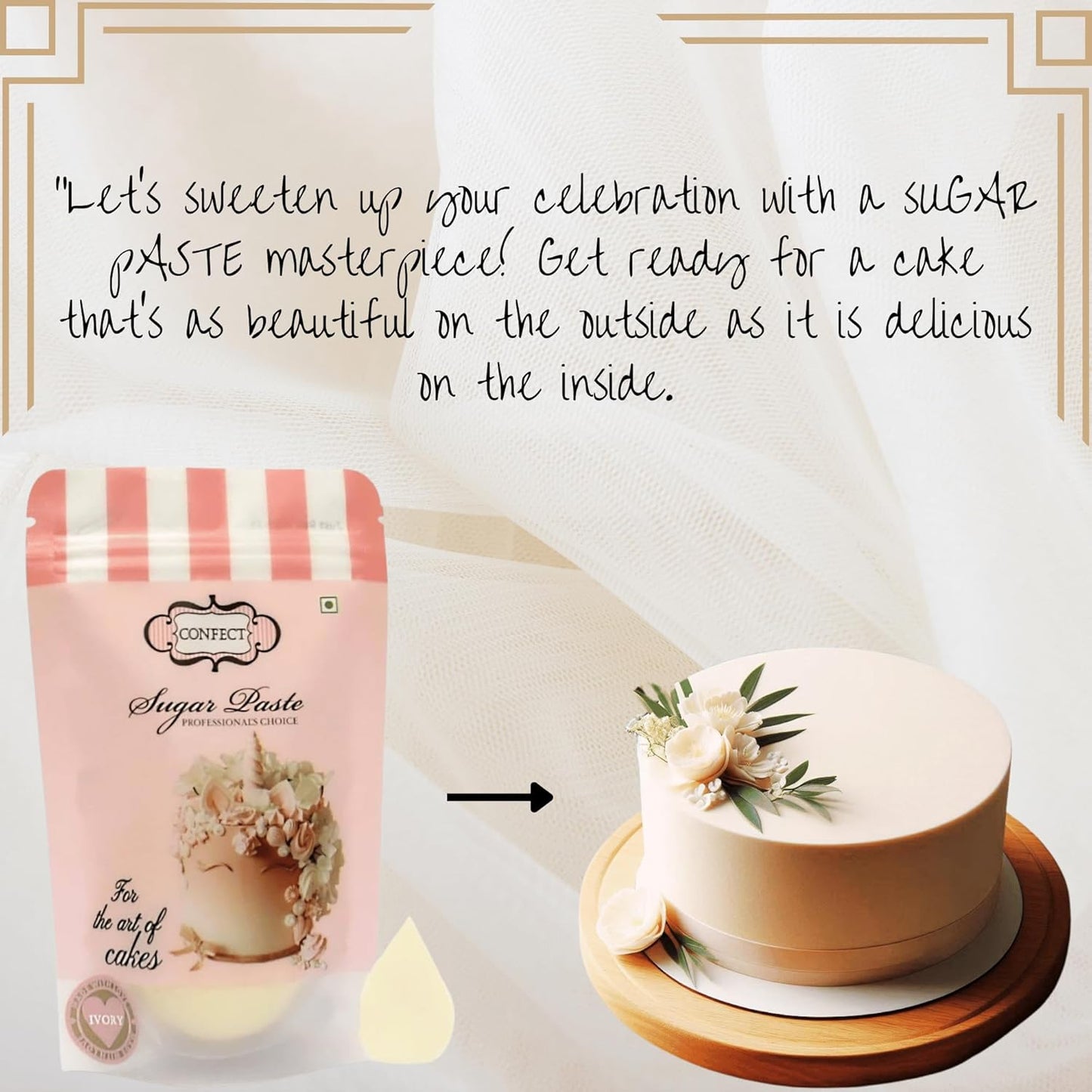 Confect Ivory Fondant for Cakes – 8.8 oz Chef’s Choice for Cake Decorating, Sculpting & Baking | Vegan, Gluten-Free, Nut-Free, Palm Oil-Free – 8.8 Oz