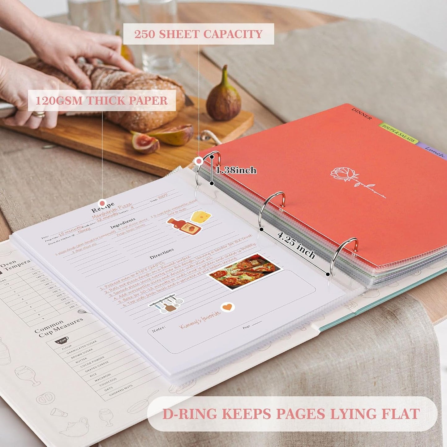 Lanpn Recipe Binder 8.5x11 3 Ring Kit, Blank Organizer Recipe Binder Waterproof Cookbook to Write in Your Own Recipes with 60 Plastic Sleeves,116 Recipes, Dividers,Labels & Stickers, Green