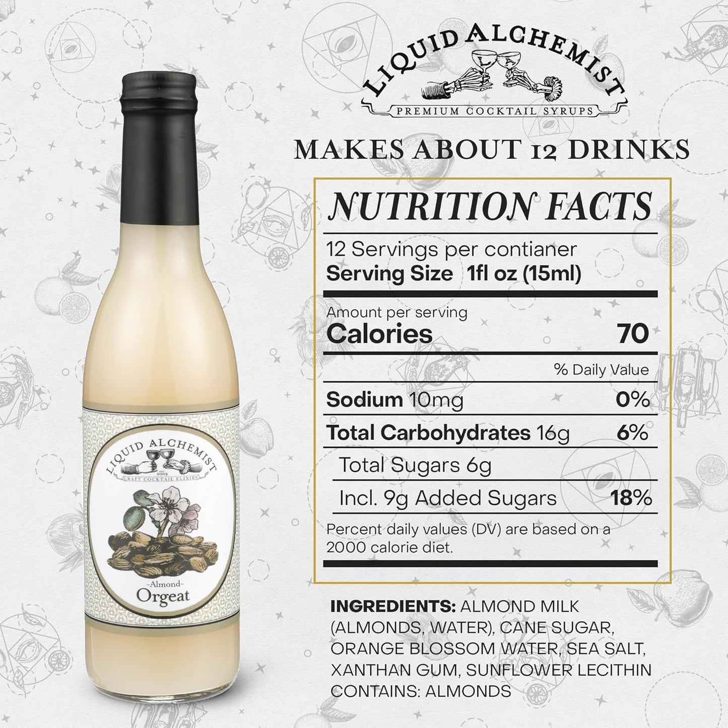 Liquid Alchemist Orgeat Syrup for Cocktails - Real Ingredients Make Our Almond Syrup the Perfect Mai Tai Mix - Non-GMO, Gluten Free & Vegan (12 oz)