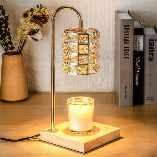 Electric Candle Warmer Lamp with Timer, Wax Melt Warmer, Gifts for Mom Women, Gold Aesthetic Room Home Decor Cozy House Warming Gifts, Vintage Square Diamond