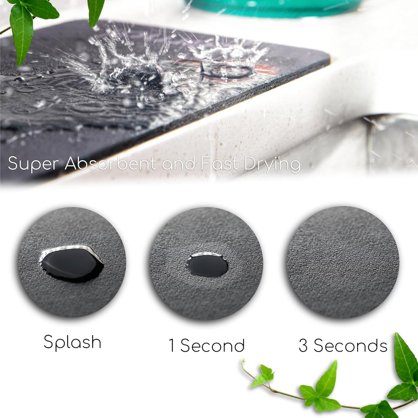 Ternal DripGuards Absorbent Counter Mat 2-Pack | Waterproof, Quick-Dry Coffee Bar Mat for Kitchen, Sink & Drink Station | Non-Slip, Spill-Proof Protector for Water, Oil & Syrup [3 x12in].