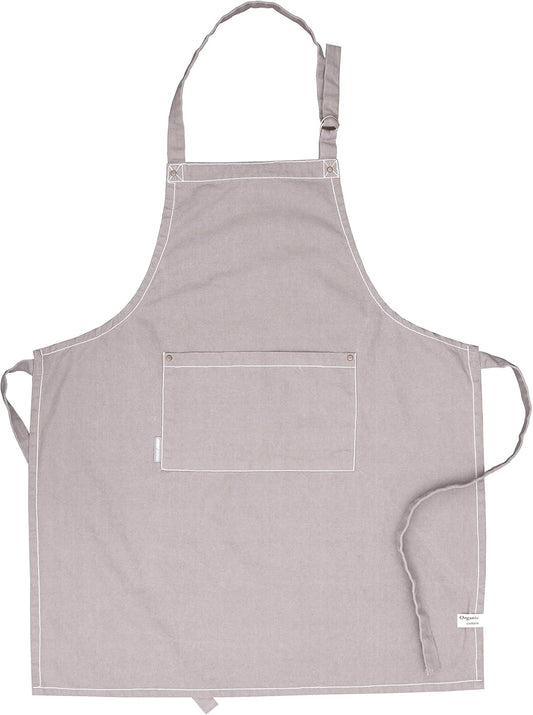 AMOUR INFINI Cotton Solid Aprons for Women with Pocket, Adjustable Strap and Waist Ties Washed Chef Aprons for Cooking, Baking and Gardening (Beige)