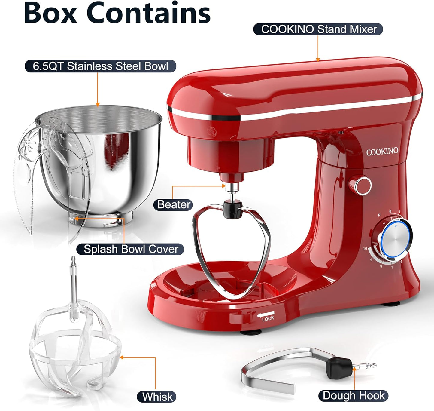 Electric Stand Mixer,10 Speeds Tilt-Head Food Mixer, 3-IN-1 Kitchen Mixer for Daily Cooks with 6 QT Bowl,Dough Hook, Beater, Whisk (Empire Red)