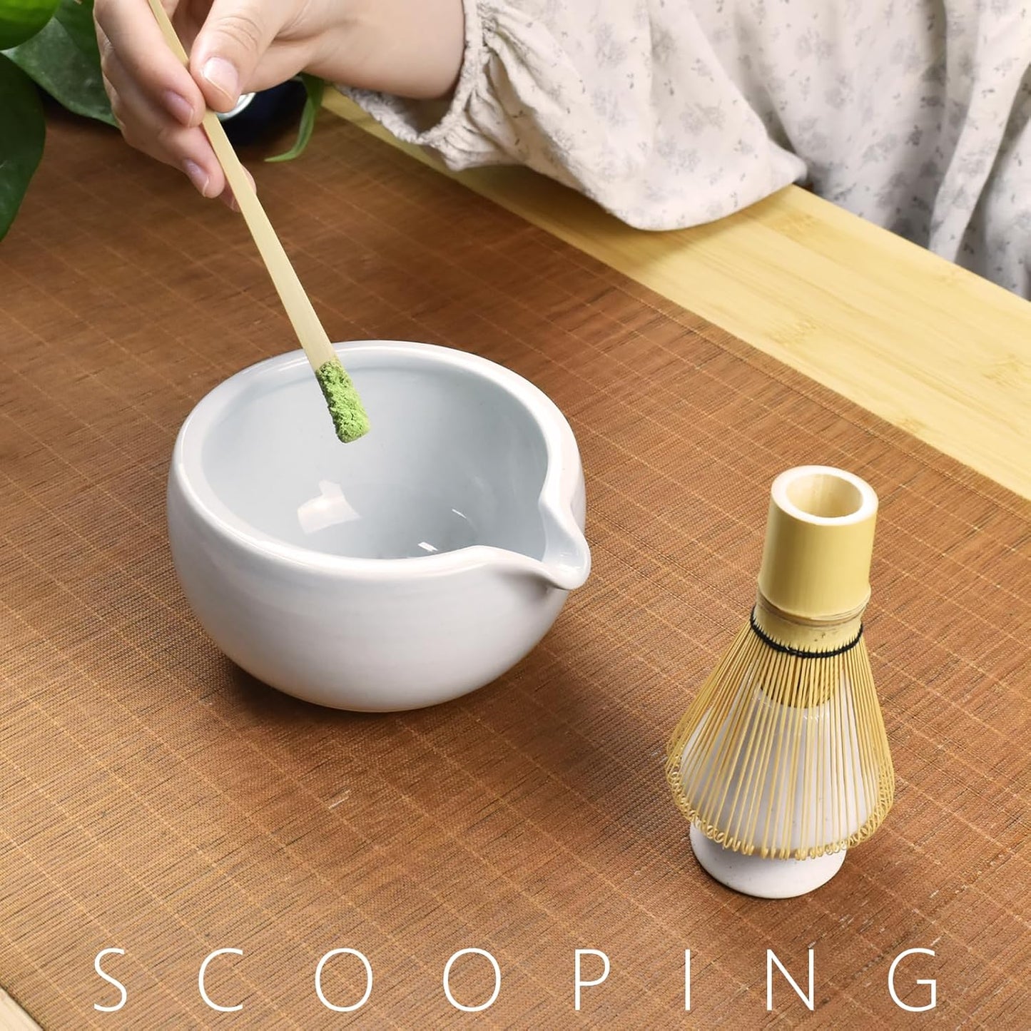 Artcome 4 Pcs Complete Matcha Tea Ceremony Kit - Bowl, Whisk, Whisk Holder, Tea Scoop - For Usucha, Koicha and Matcha Latte (White)