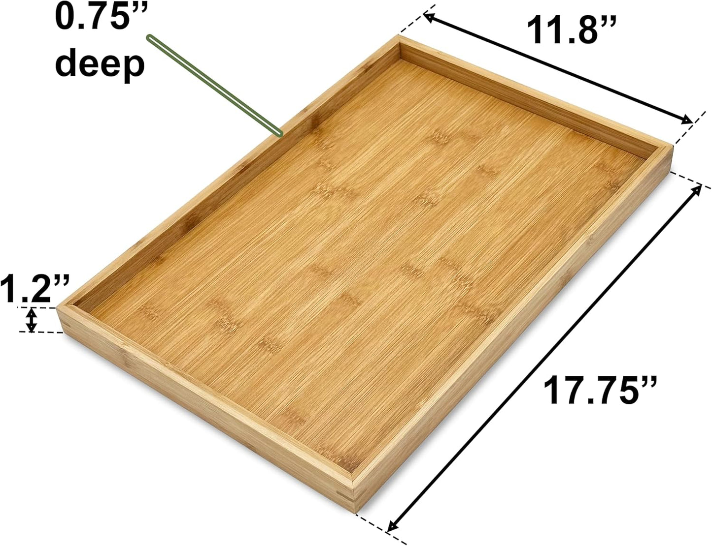Bam & Boo - Natural Bamboo Serving Tray Modern Rectangular - for Food, Drinks, Decor, Vanity in Home, Kitchen, Bathroom, Coffee Table, Bed(Extended, 17.75” x 11.8" x 1.2")