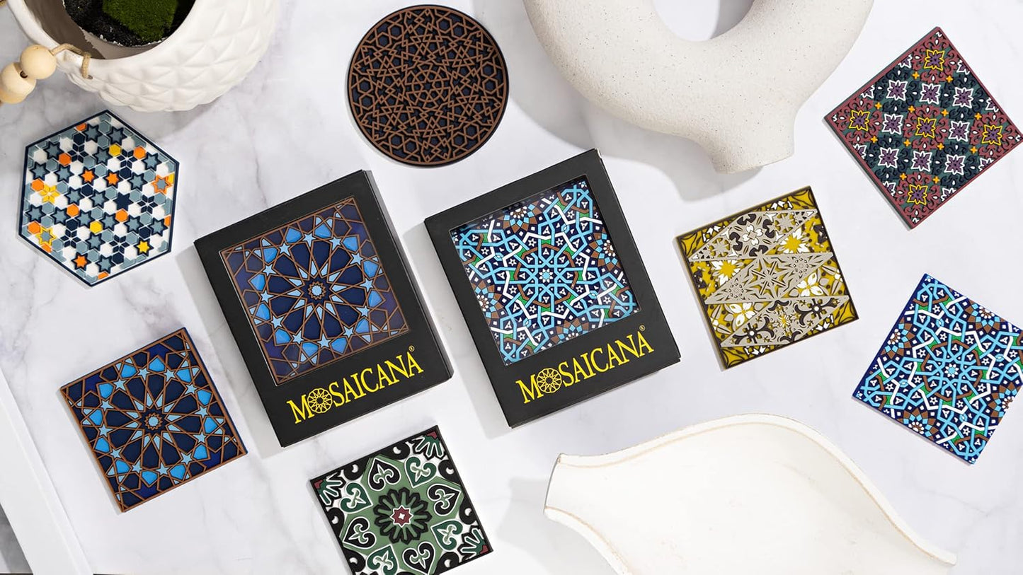 Silicone Coasters Set of 4, Protect Against Water Marks or Damage - Fit All Cups, 3.5" Inch Size, Colored Coasters (Combination 2)