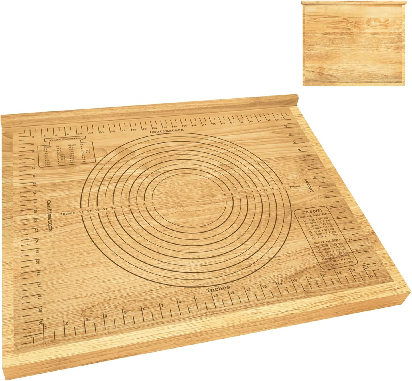 Montex Pastry Board with Measurement 24'' x 20", Wooden Kneading Board, Pastry Board for Rolling Dough, Pastry Baking Board with Counter Lip