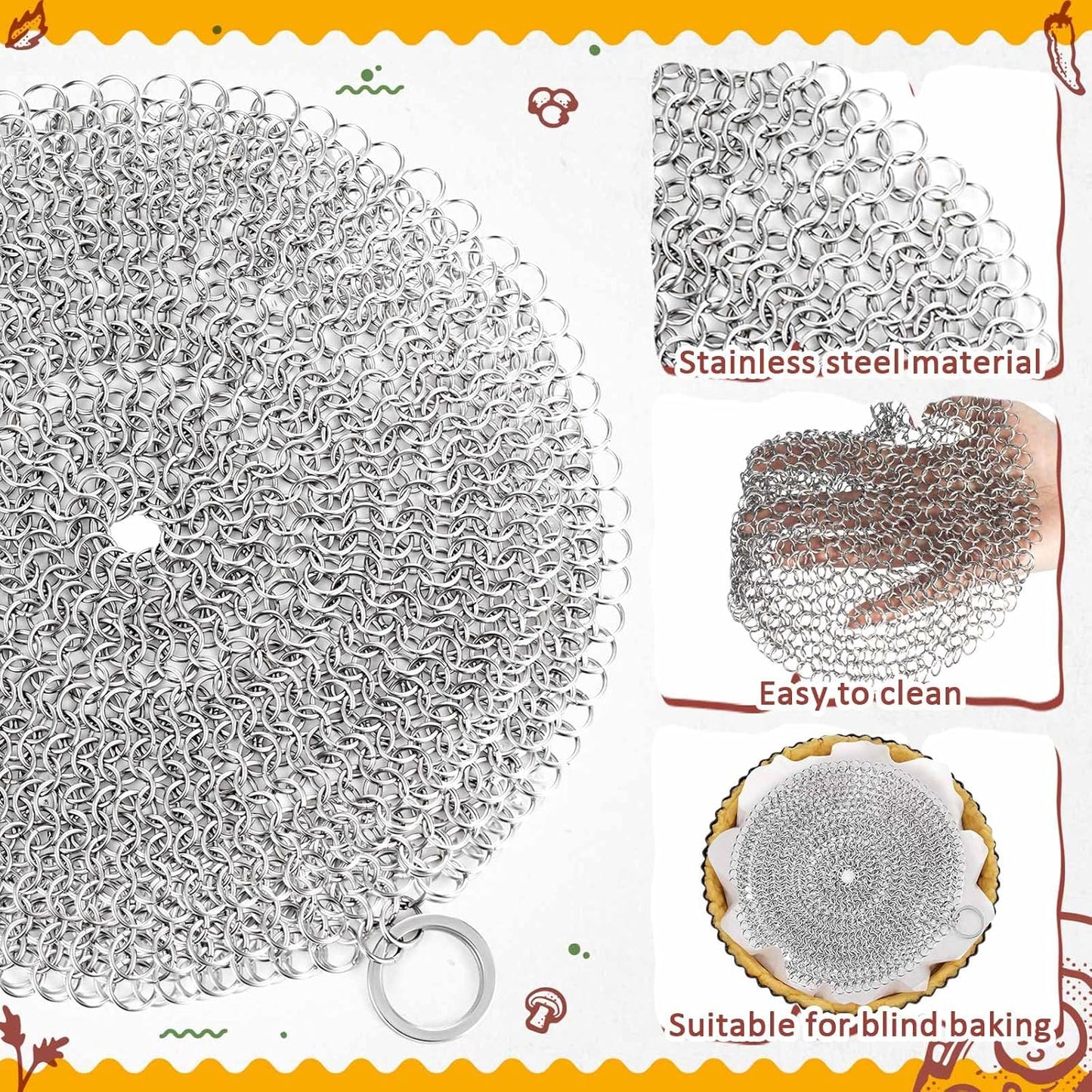 Patelai 2 Pcs Stainless Steel Pie Weights for Baking Universal Fit Pie Weight for 7-10 Inch Pies Round Metal Pies Weights Chain Dishwasher Safe Durable Blind Baking Dough Cooking Pastry (10 Inch)