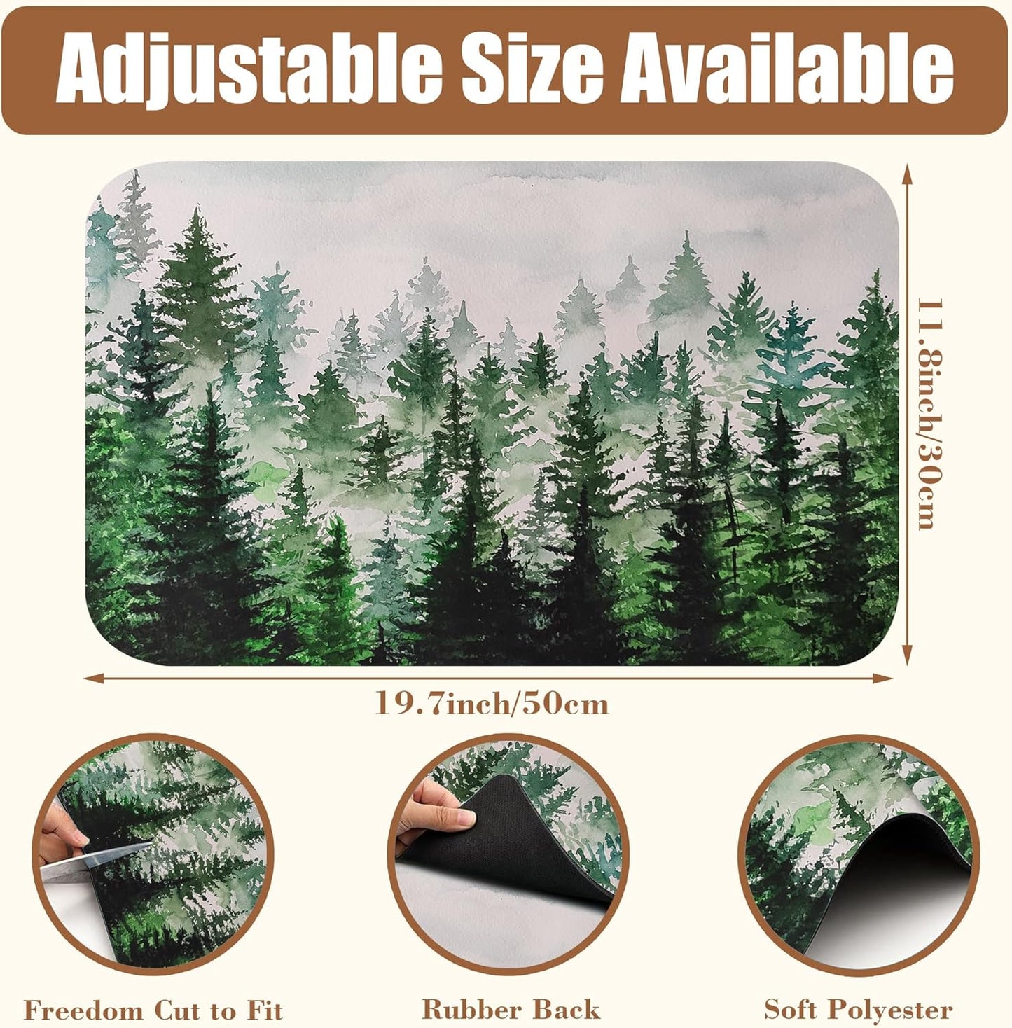 Dish Drying Mat Watercolor Foggy Forest Coffee Bar Mat for Countertop Absorbent Rubber Backed Hide Stain Dish Drainer Rack Pad Coffee Maker Espresso Machine Dining Room Decor 11.8 x 19.7 Inch