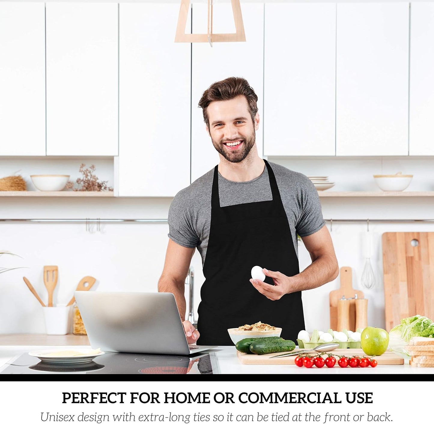 GREEN LIFESTYLE 12 Pack Bib Apron - Unisex Black Aprons, Machine Washable Aprons for Men and Women, Kitchen Cooking BBQ Bulk (Pack of 12, No Pockets, Black)