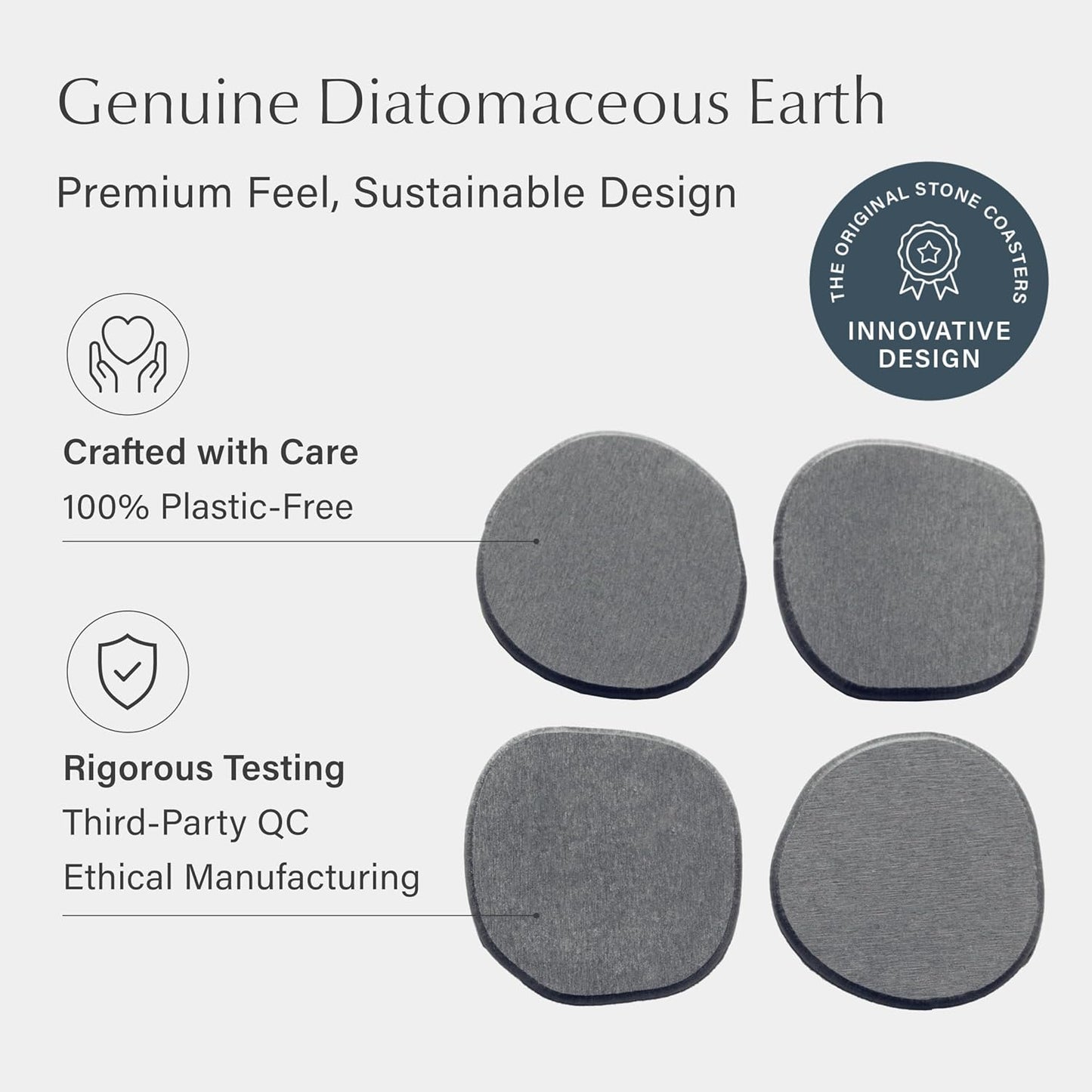 Dorai Home Stone Coaster Set – 4 Absorbent Diatomite Coasters for Instant Drying, Modern Design, Slate Stone