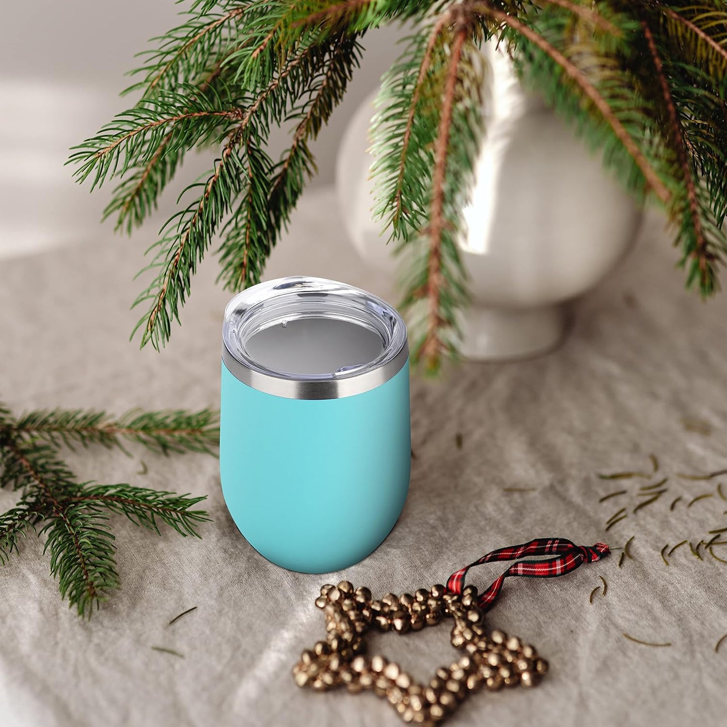 DOMICARE Stainless Steel Wine Tumbler Bulk with Lid, Personalized Insulated Tumblers Set, 12oz Travel Coffee Cups Pack of 4, Light Blue