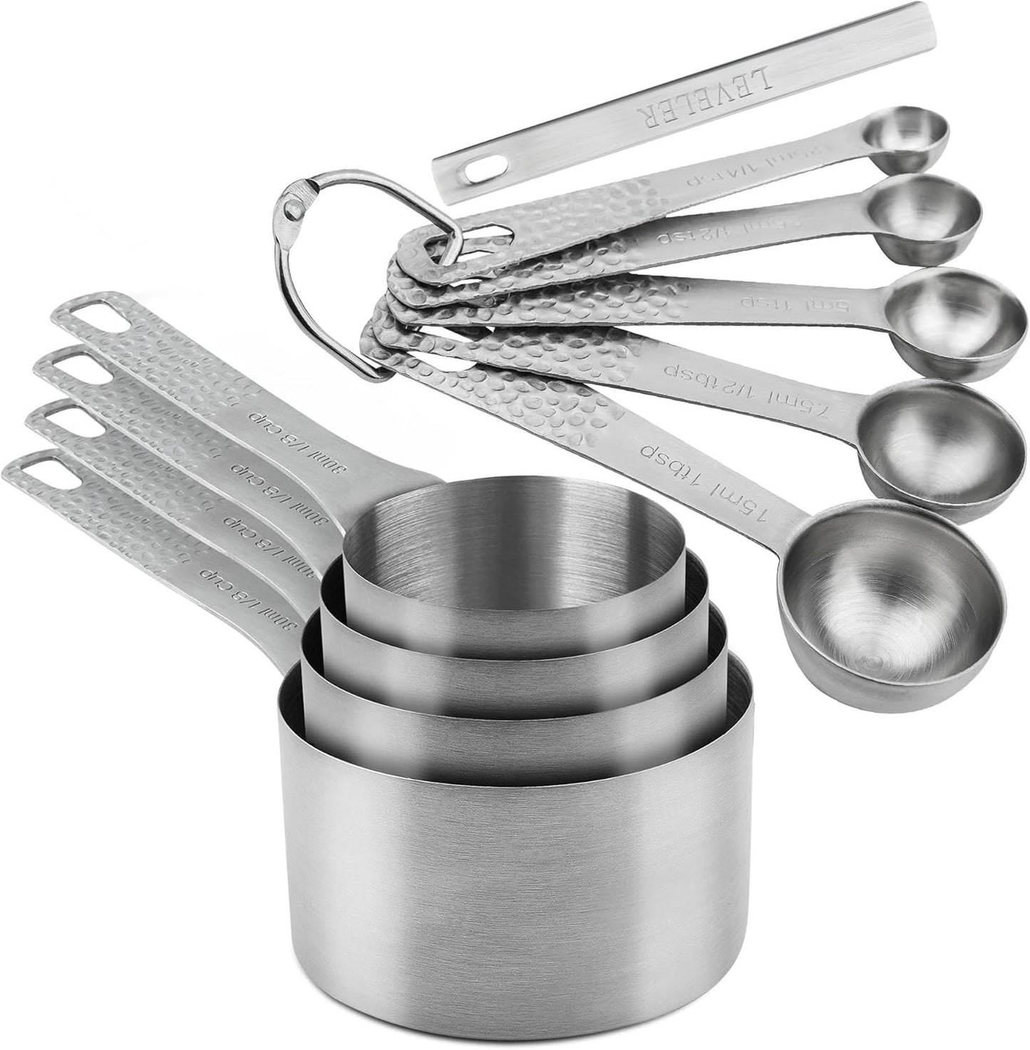 Measuring Cups and Spoons Set, 18/8 Stainless Steel Measuring Tools for Baking & Cooking, 4 Kitchen Measuring Cups and 5 Metric Measuring Spoons with Leveler for Liquid & Drying