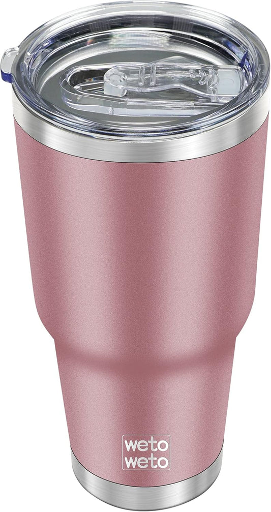 WETOWETO 30oz Tumbler, Stainless Steel Vacuum Insulated Water Coffee Tumbler Cup, Double Wall Powder Coated Spill-Proof Travel Mug Thermal Cup for Home Outdoor (Rose Gold, 1 Pack)
