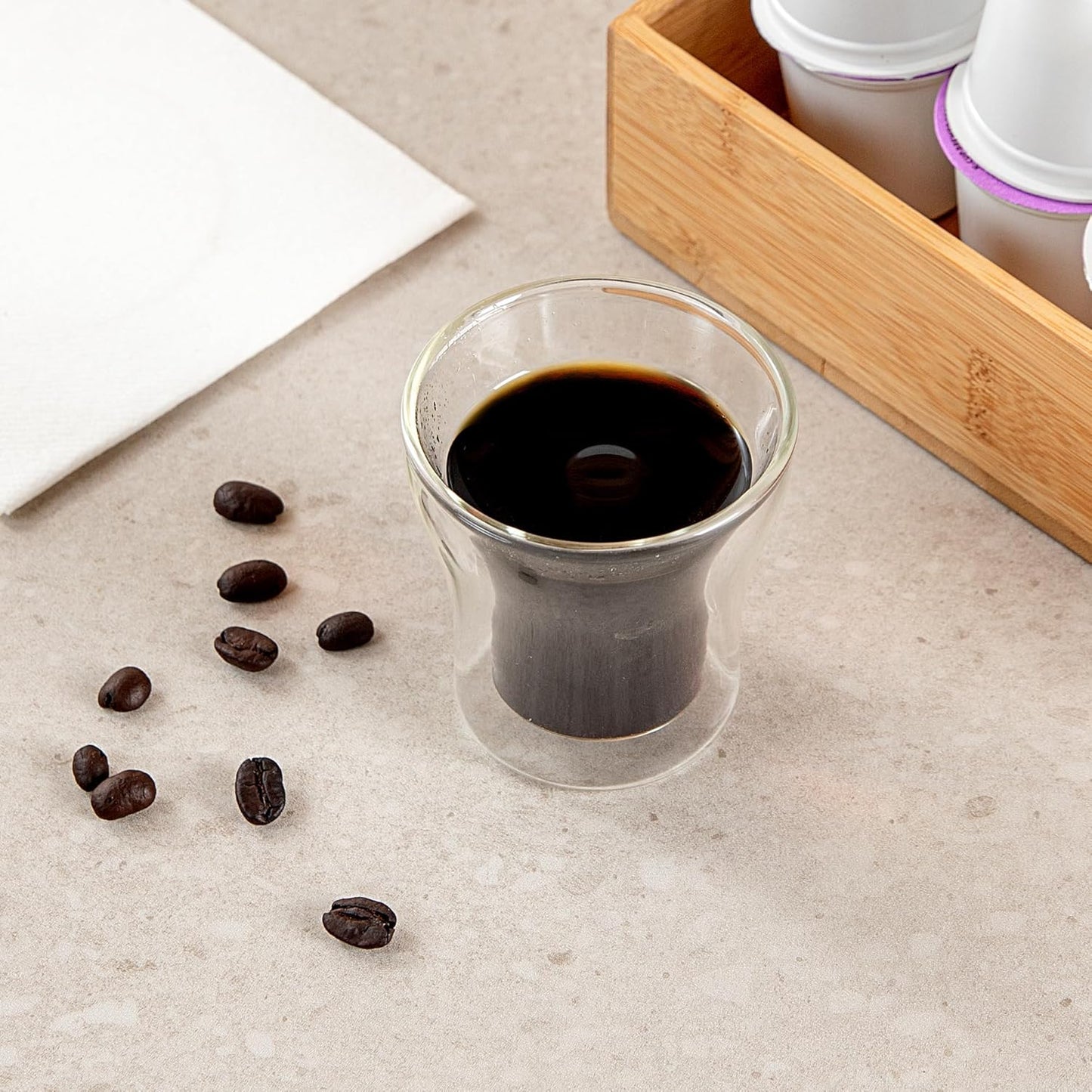 Restaurantware-Forma Professional 3.4 oz Double Wall Shot Glasses, 12 Insulated Espresso Cups - Dishwashable, Reusable, Clear Glass Coffee Cups, Freezable, For Hot Or Cold Beverages