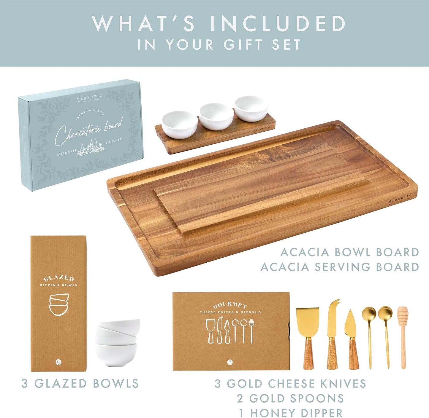 Charcuterie Boards Set - Acacia Cheese Board for Serving with Accessories - House Warming Gifts for New Home, Bridal Shower & Wedding Gift, Birthday Gifts for Women