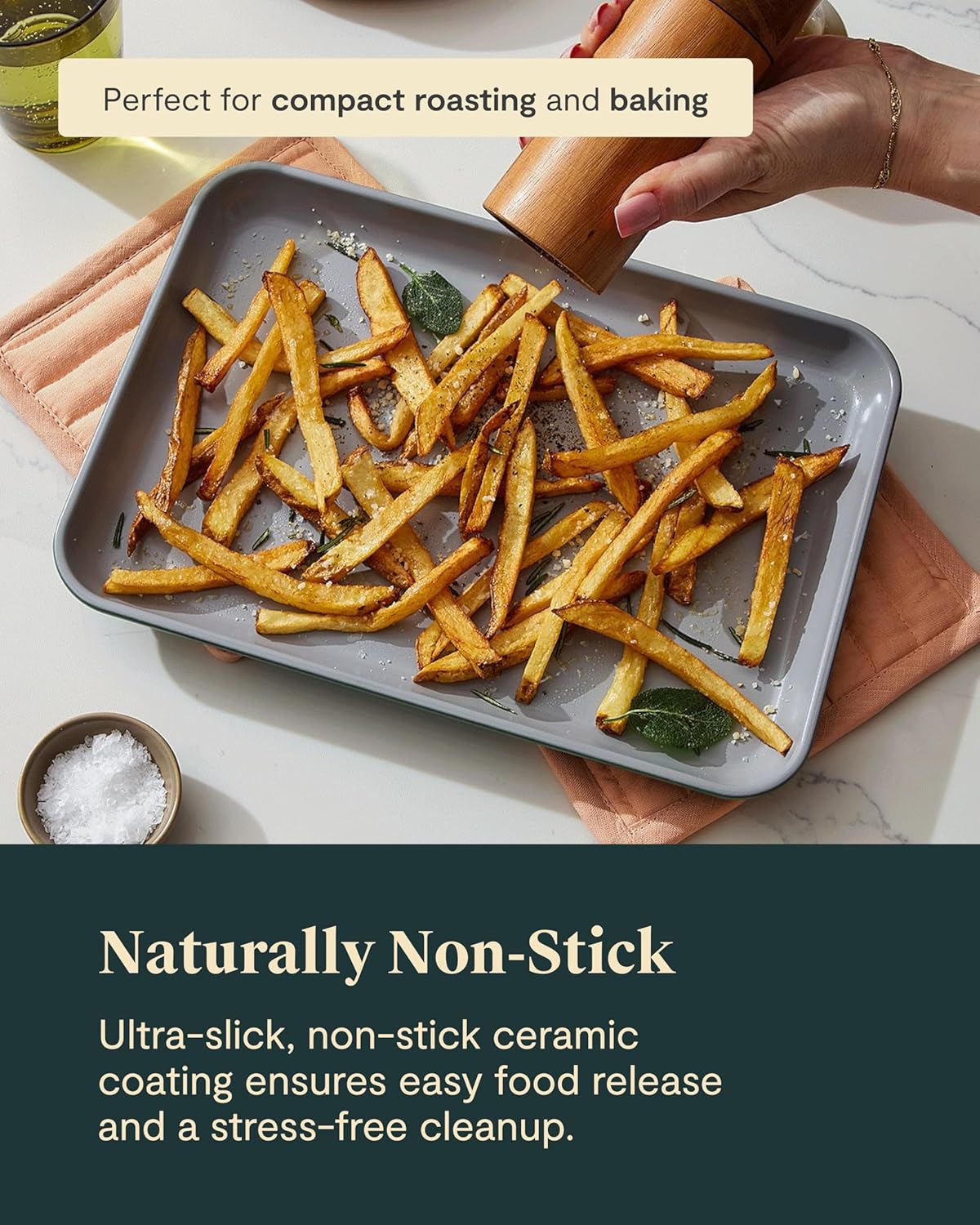 Caraway Nonstick Ceramic Small Baking Sheet Duo (9x13”) – Non-Toxic, PTFE & PFOA Free – Oven Safe – Aluminized Steel Core – Mini Sheet Pan for Baking, Roasting & More - Slate