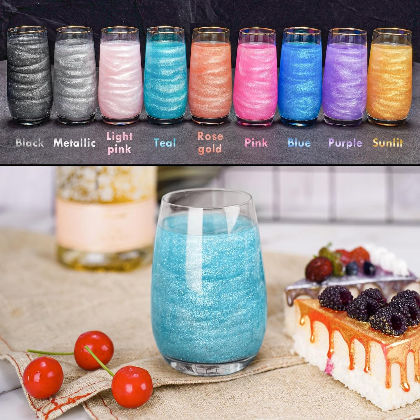 NiHome Edible Food-Grade Glitter Powder Glimmer Luster Dust Metallic Fancy Food Decorating Sprinkle Glimmery Dust for Drink Wine Beverage Cake Bakery Vegan Allergen-Free (Teal, 0.35oz/10g)