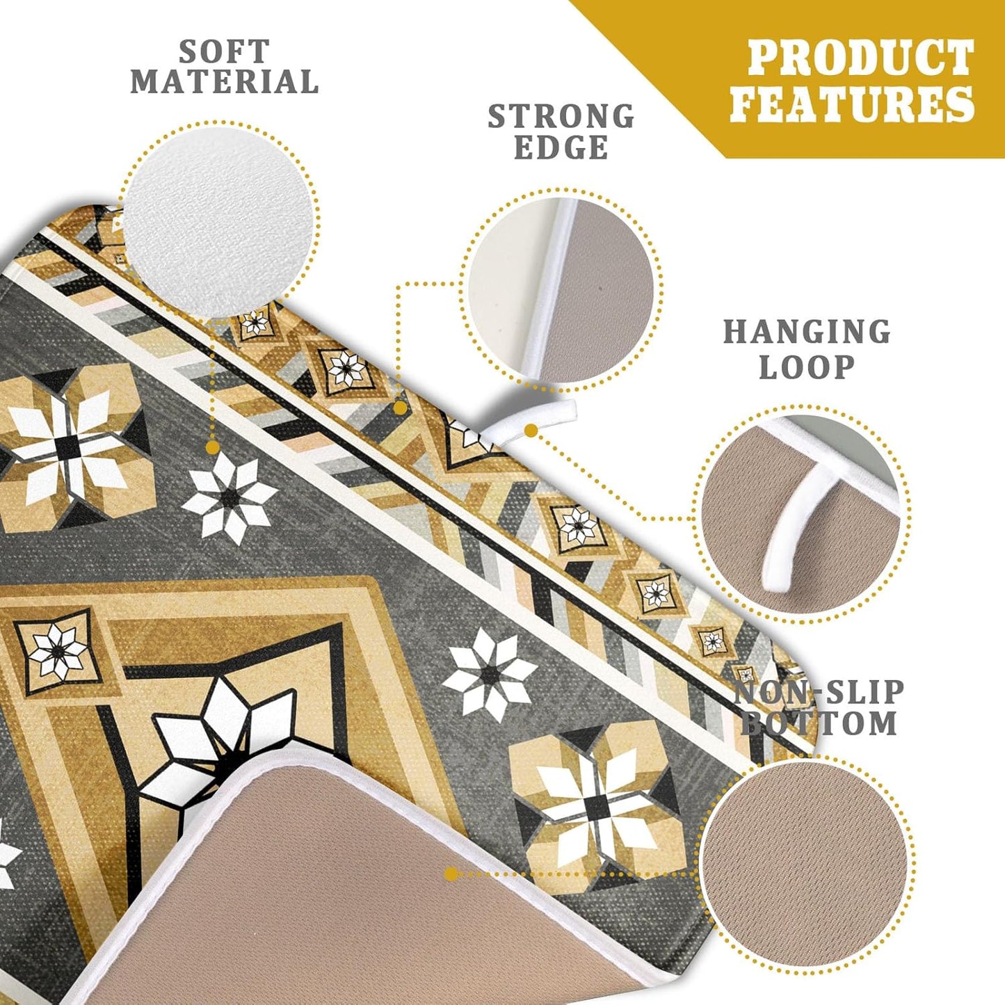 Boho Yellow Gray Aztec Dish Drying Mat for Kitchen Counter,Native American Tribal Aztec Ethnic Boho Style Drying Mat 16 x 18 Inch Microfiber Dish Drying Pad Dish Rack Pad Drainer Mat for Coffee Bar