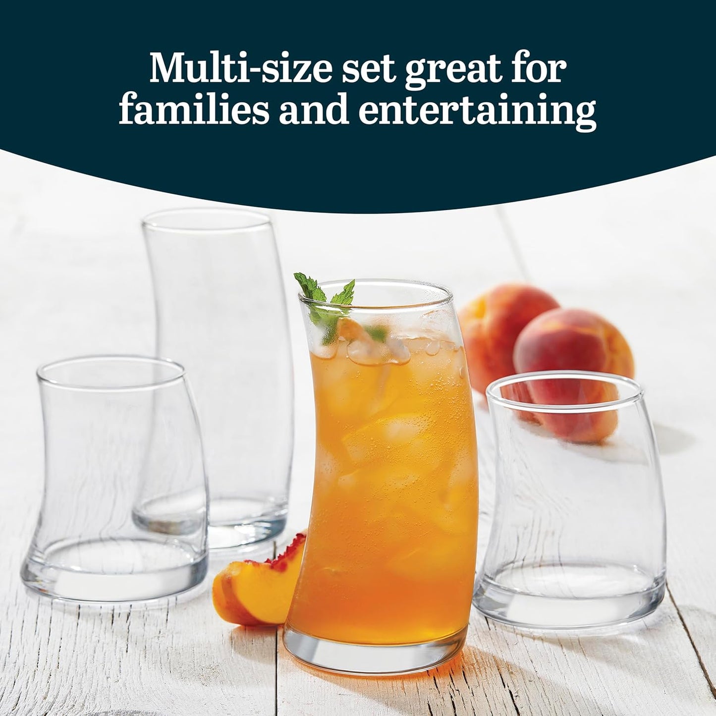 Libbey Swerve Drinking Glasses Set of 16, Dishwasher Safe, Chip Resistant Everyday Drinking Glasses, Fun and Edgy Set of Glasses for Special Events