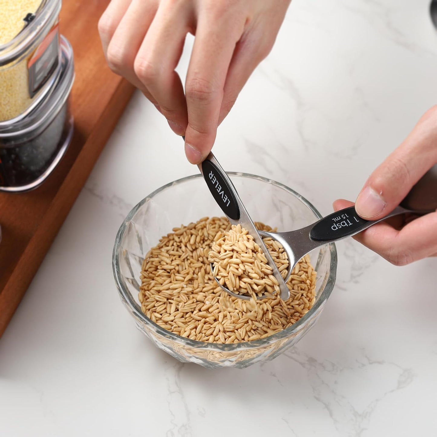 Measuring Cups and Spoons Set Including 8 Stainless Steel Magnetic Measuring Cups 8 Double Sided Magnetic Measuring Spoons with 1 Leveler for Dry and Liquid Ingredients