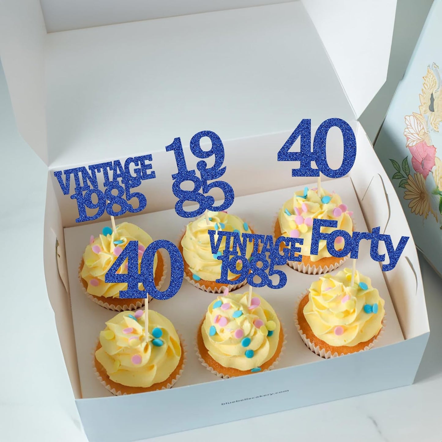 Gyufise 24Pcs Vintage 1980 Cupcake Toppers Glitter Cheers to 45 Fabulous Forty Five Cupcake Picks 45th Birthday Wedding Anniversary Party Cake Decorations Supplies Deep Blue