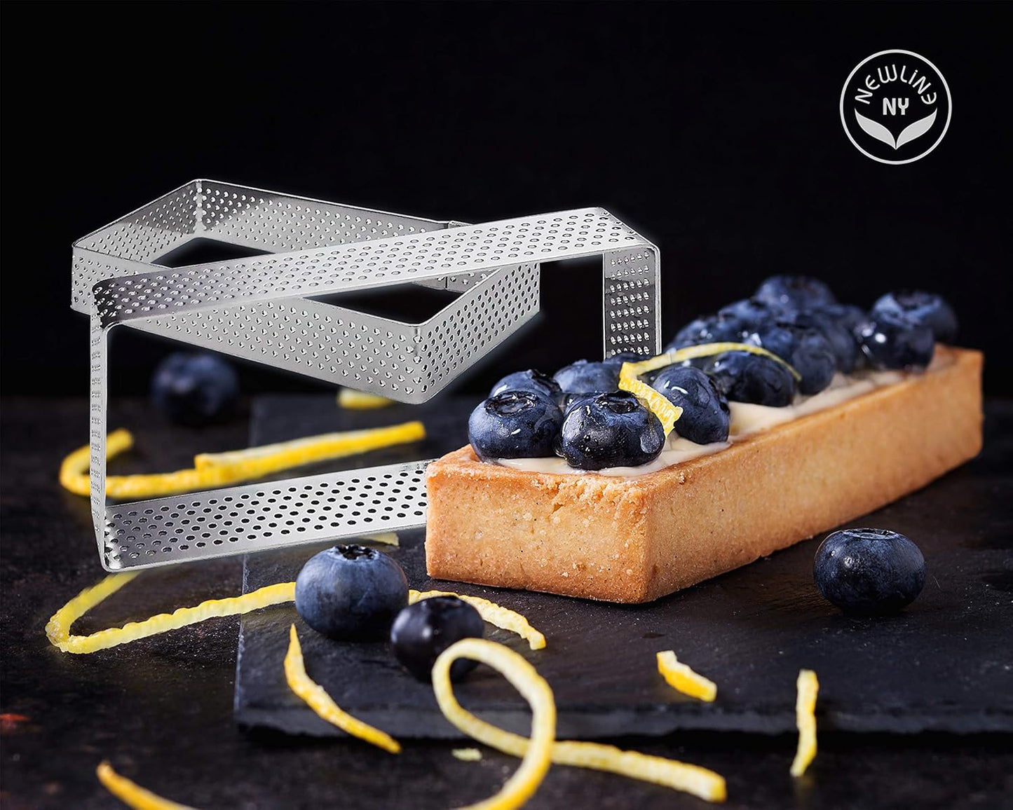 NewlineNY Stainless Steel 6 Pcs Perforated Oval, Rectangular, Square Tart Rings Molding Plating: 2 of each (5" x 1.5") + (4" x 1.5") + (2.8" square) x (0.8" H) Sizes