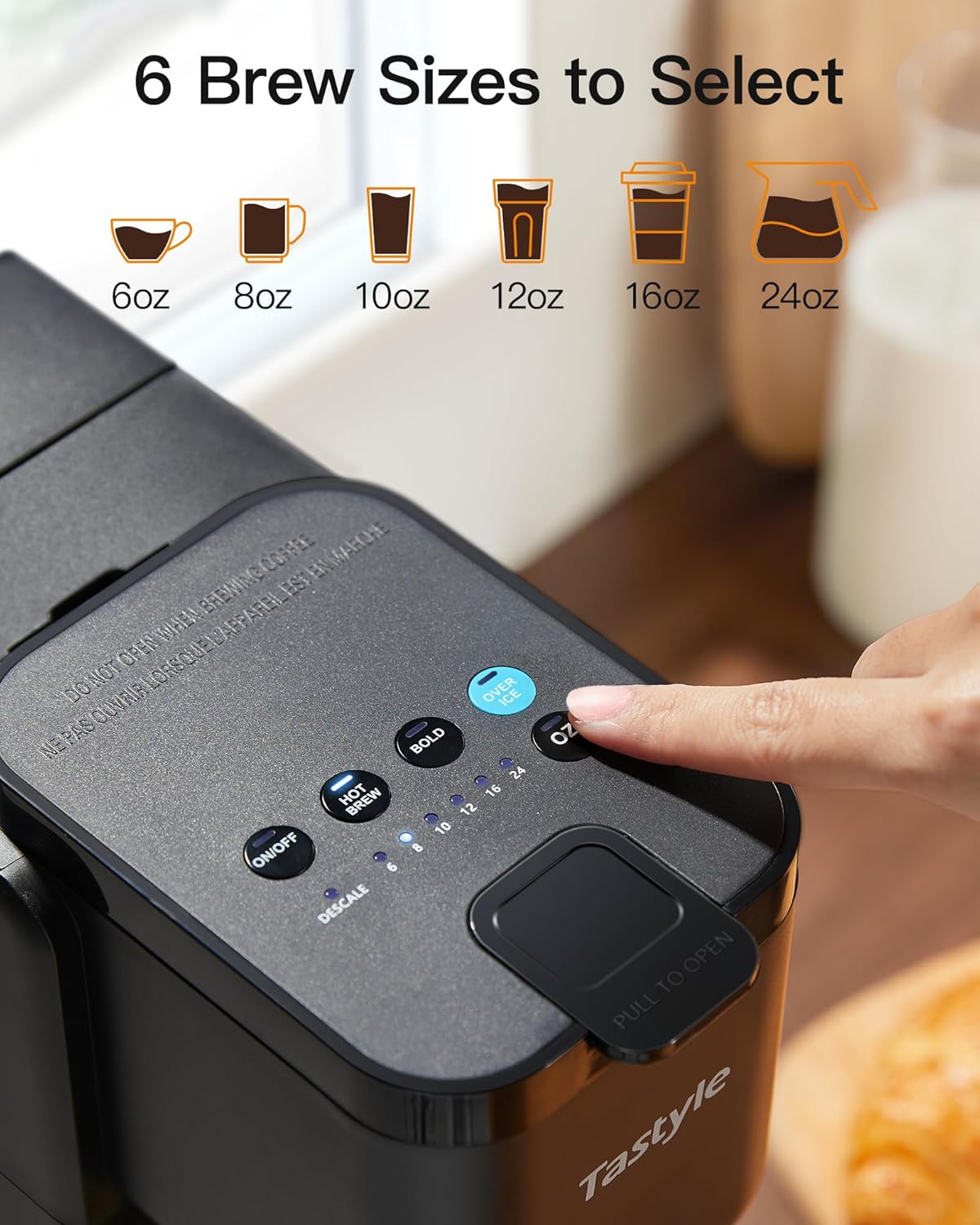 Single Serve Hot & Iced Coffee Maker with Strong Brew, 40oz Removable Reservoir, 6 Brew Sizes, Compatible with K Cup and Grounds, Compact for Home, Office, RV and Dorm, Black (2.0 Version)