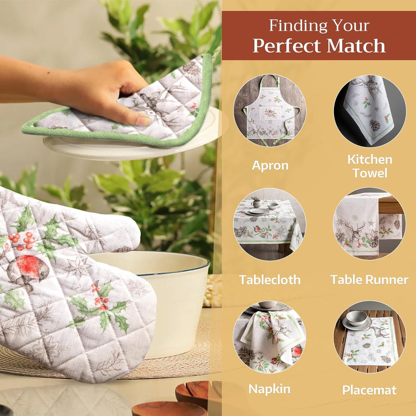 Maison d' Hermine Pot Holders 100% Cotton Heat Resistant Potholders 8" x 8" Hot Pads with Loop BBQ, Cooking, Baking, Grilling, Kitchen, Handling Hot Pans (Pack of 1, Christmas Dew)