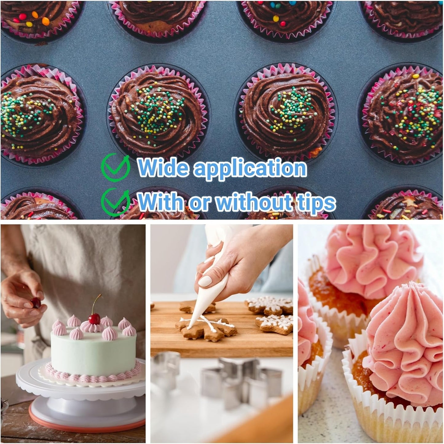 21 Inch Extra Large Piping Bags 200 Pack - Disposable Pastry Bags - Thick Anti-Burst Pastry Icing Frosting Piping Bags For Decorating Cupcakes Cakes Cookies (Large 21 Inch-200 Pack)