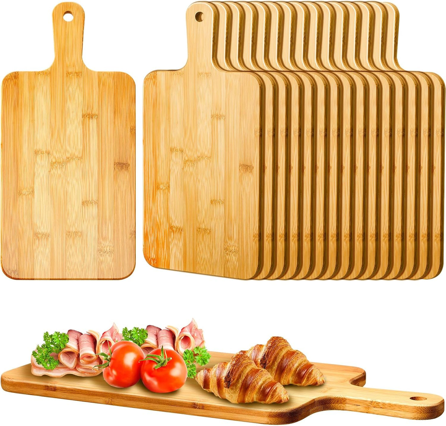 Nuenen 30 Pcs Wood Cutting Board with Handle 15.7 x 7.8 Inch Acacia Bamboo Wooden Serving Kitchen Chopping Boards for Pizza, Bread, Cheese, Charcuterie, Fruit, Vegetables (Bamboo)