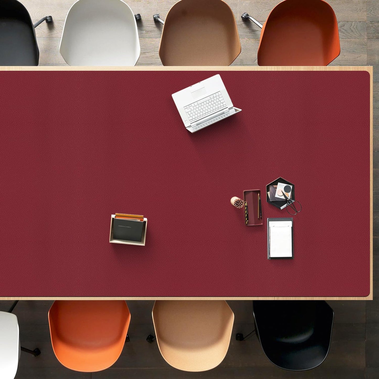 Wine Red Plastic Table Cover Protector, 42" x 60" Waterproof Easy Flat PVC Desk Pad Mat, 1.5mm Thick Rectangle Vinyl Table Top Protector for Dining Room Table, Office, Dresser