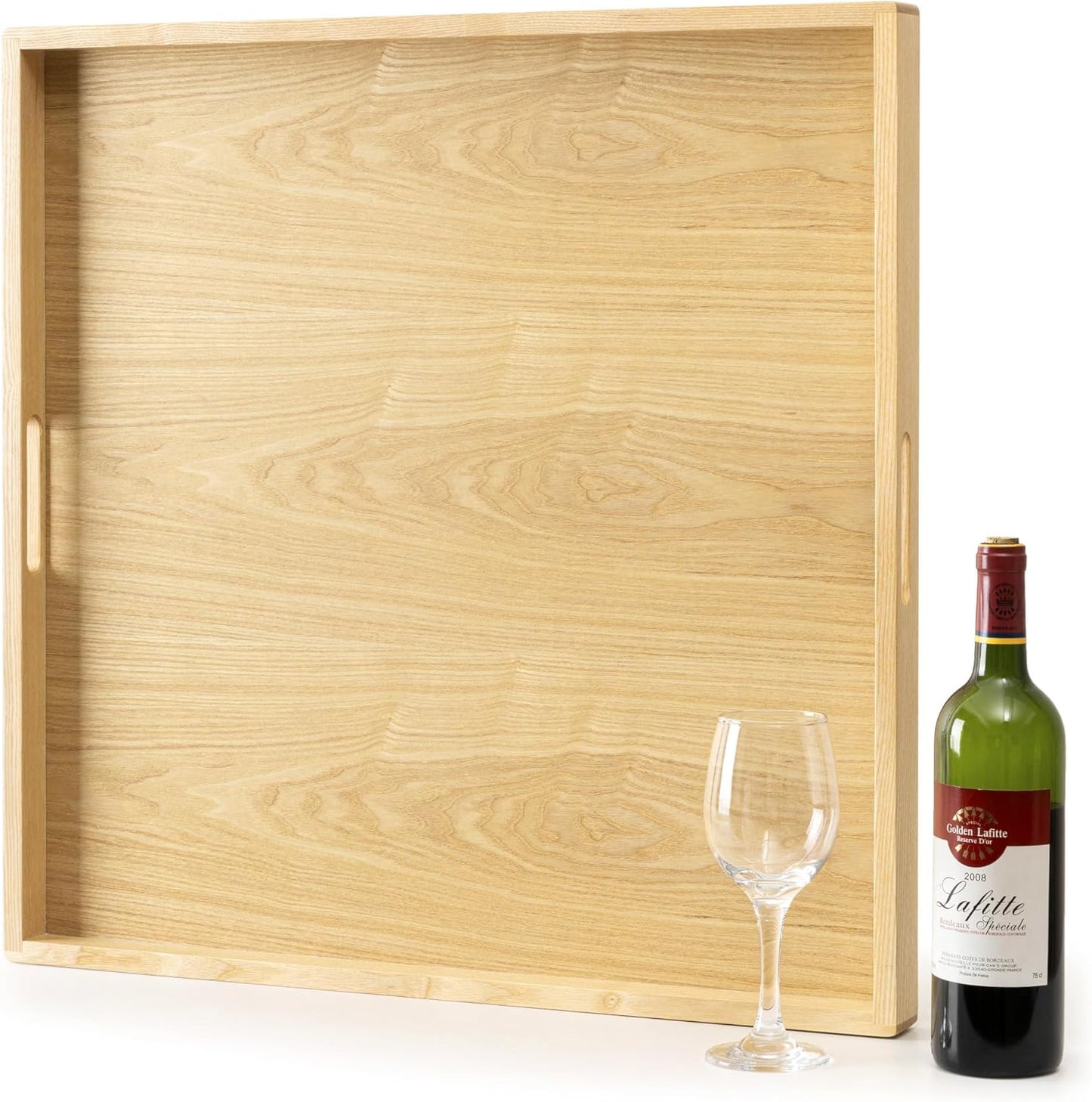 Axeman 24 Inch Large Square Wooden Ottoman Tray for Living Room|Extra Large Serving Tray with Handles for Coffee Table, Breakfast|Decorative Wood Tray for Ottoman Couch Sofa Kitchen|Natural