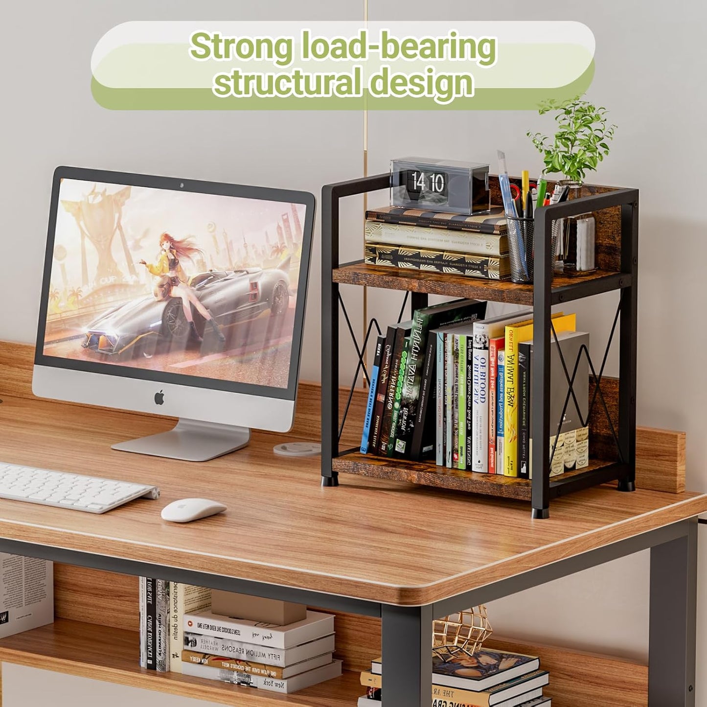 Aduanbang Coffee Bar Accessories Organizer, 2 Tier Wooden Kitchen Counter Shelf, Coffee Organizer Station for Countertop, Condiment Rack for Mugs, Cups, Cream, Syrup