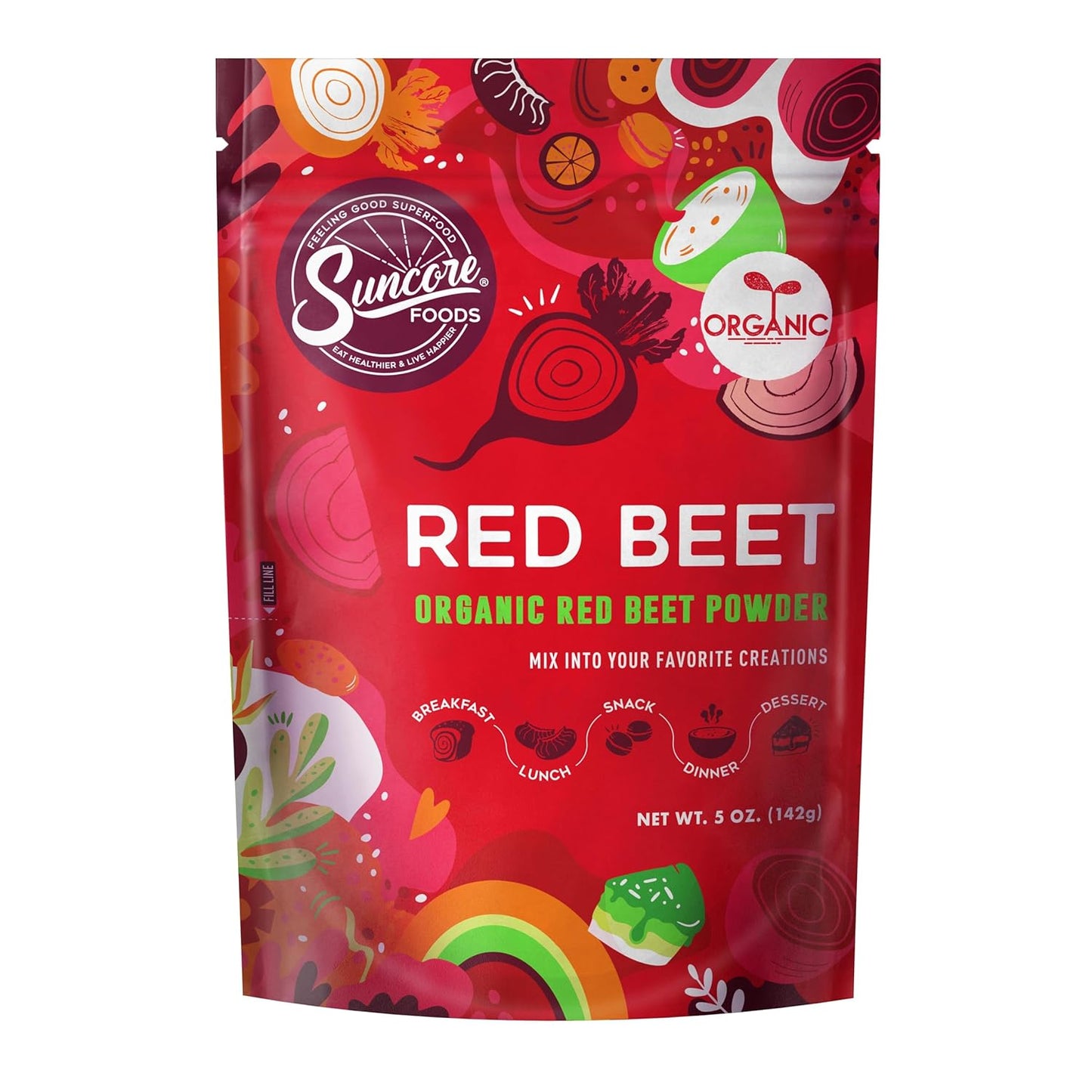 Suncore Foods Organic Red Beet Powder, Red Food Coloring Powder, Gluten-Free, Non-GMO, 5oz (1 Pack)