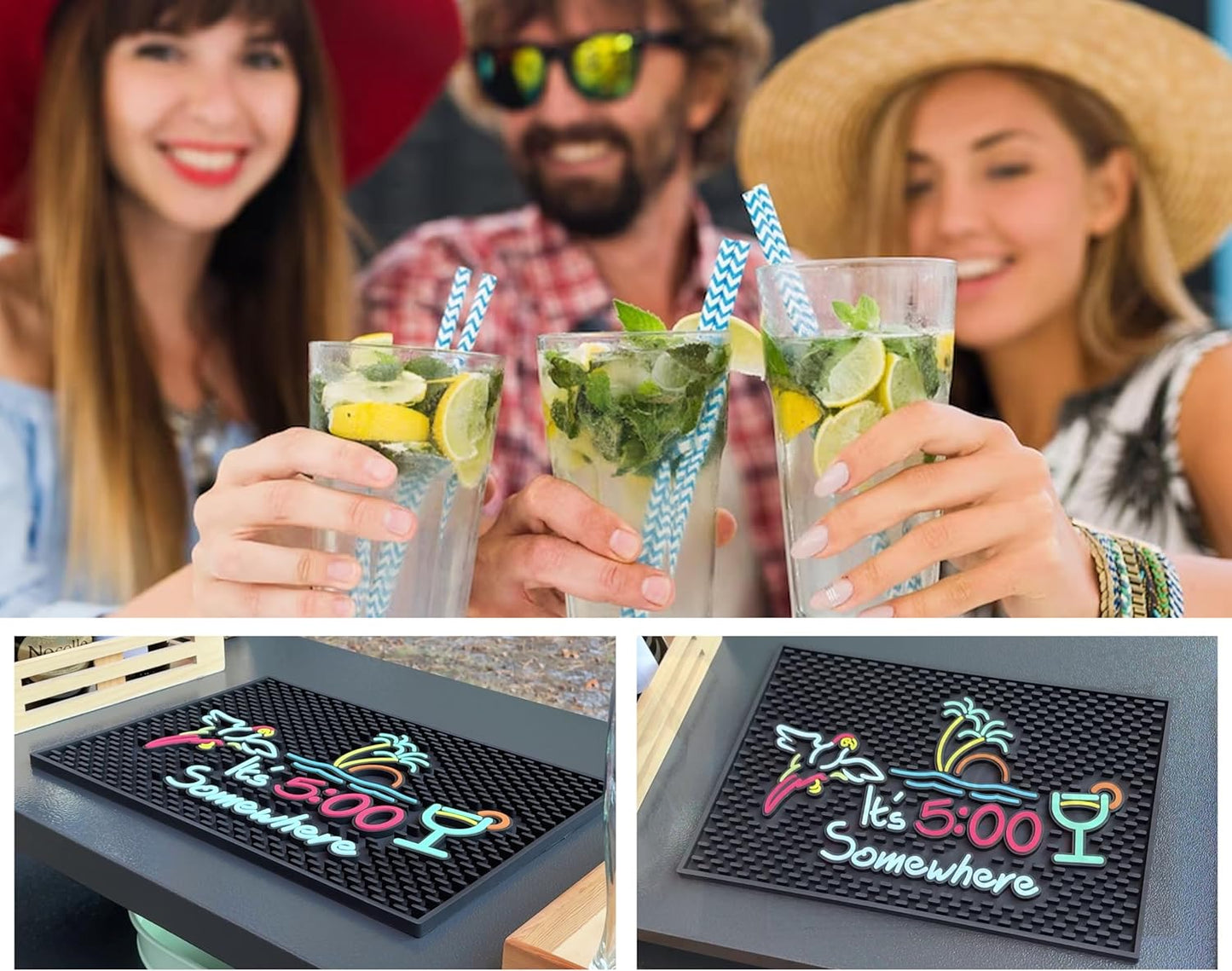 It's 5:00 Somewhere Tiki Bar Mat 18x12 in, Bar Mats for Bartending for Hawaiian Decorations, Luau Party Decorations & Hawaiian Party Decorations, Bar Mats for Countertop, Tiki Bar Essentials