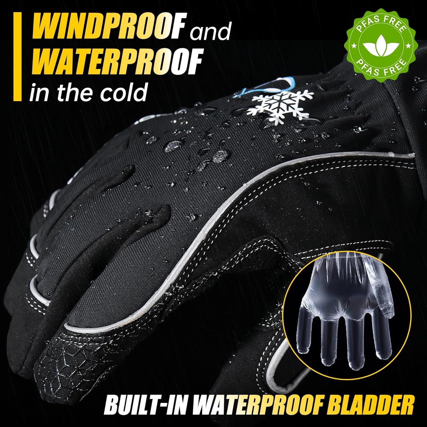 HANDLANDY Waterproof Insulated Work Gloves, 3M Thinsulate Thermal Winter Gloves for Men Women Touch Screen, Warm Ski Snowboard Cold Weather Gloves (Black, Large)